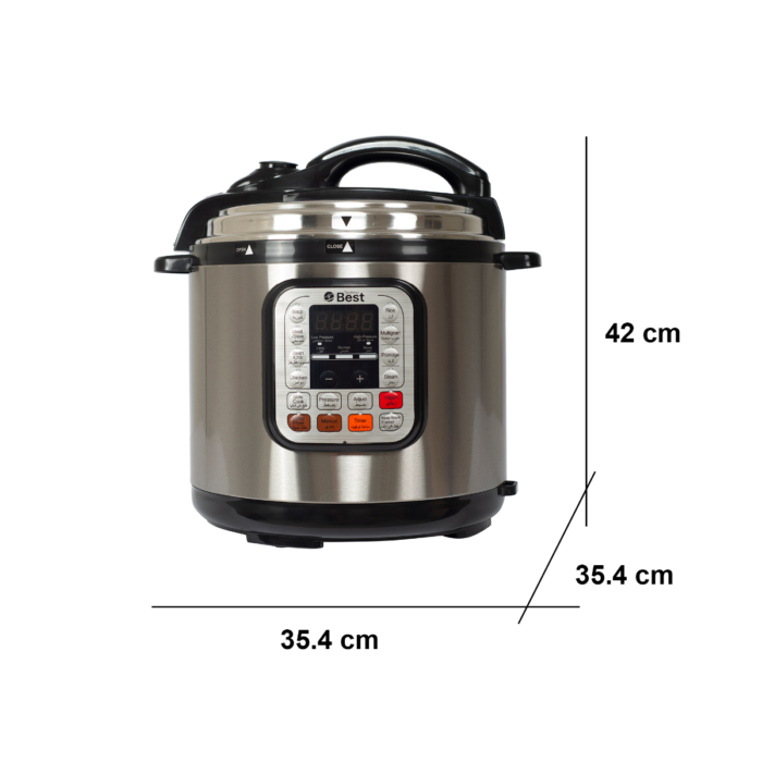 techno best pressure cooker 8 liter 1200w 12 smart cooking programs. electronic touch panel silver bpc 008
