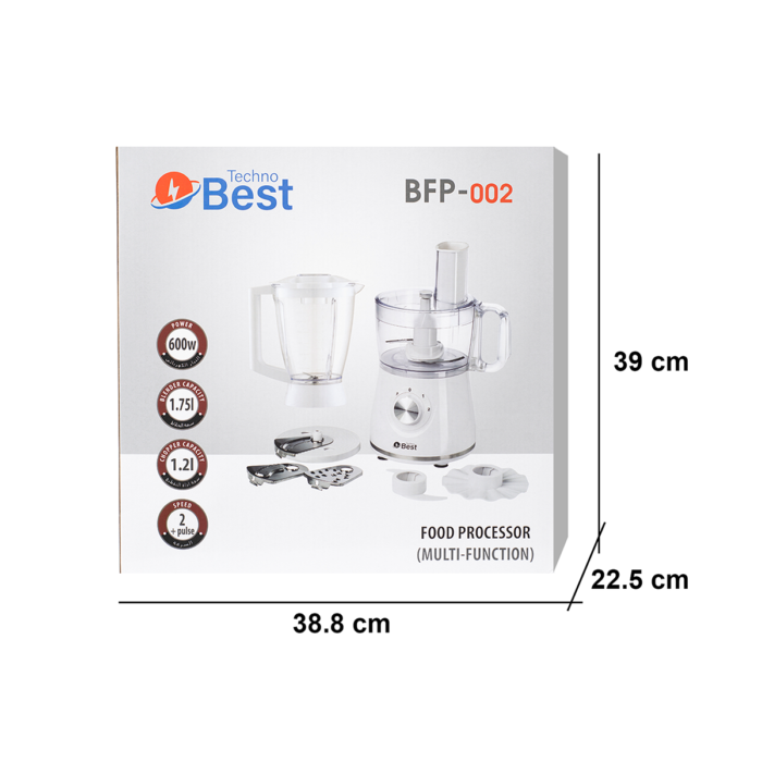 technobest food processor 600w 1.2l chopping bowl 1.75l blender jar bfp 002 1